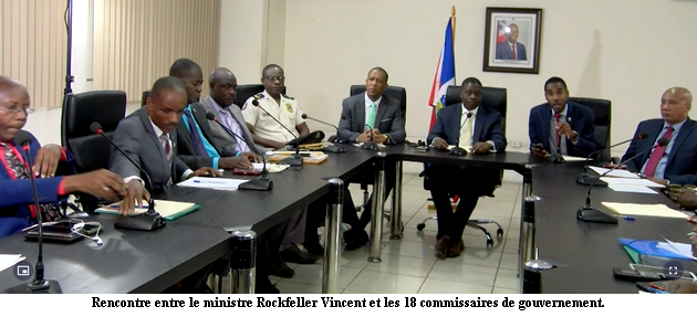 Insécurité : rencontre entre le ministre Rockfeller Vincent et les 18 commissaires de gouvernement